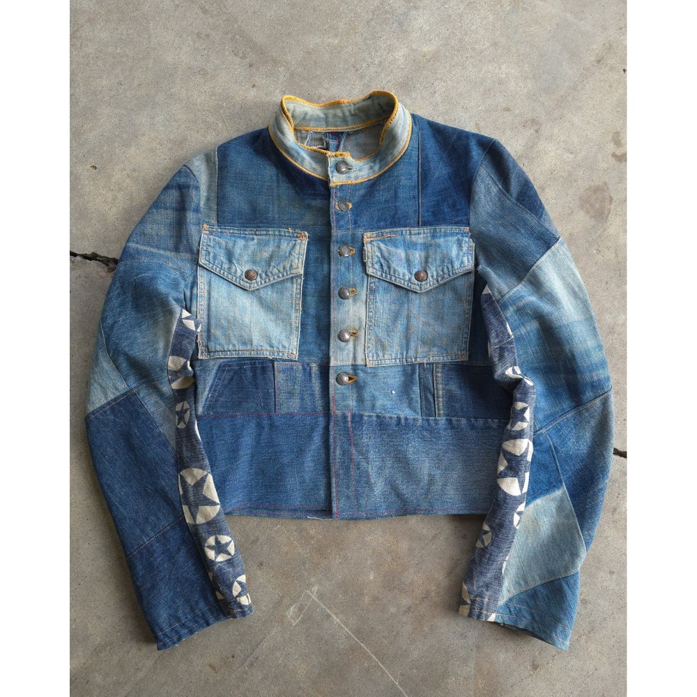 Vintage 1960s Custom Levi's Blue Patchwork Denim Jacket XS Big E Safari Pockets